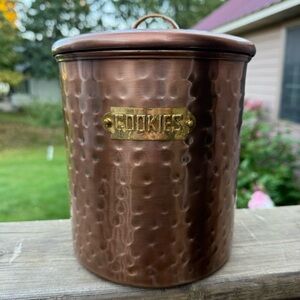 Copper Cookie Canister Made In India Silver Interior New Artisan Cottage Quality